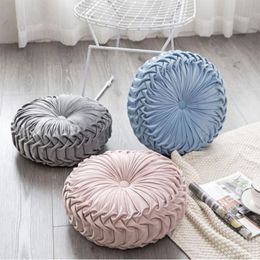 Fashion European Luxury Velvet Throw Round Pillow Cushion Handmade Pleated Wheel Pumpkin Seat Home Sofa Decor 30x18cm Cushion/Decorative