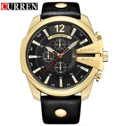 Curren Men's Casual Sport Quartz Watch Mens Watches Top Brand Luxury Wrisatswatch Leather Strap Military Watch Wrist Male Clock Q0524