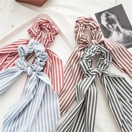 2021 Striped Elastic Hair Bands Scrunchies Streamers Bow Hair Scarf Ribbon Rope Hair Accessories Elastic Hairbands Ponytail Headdress