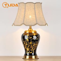 Table Lamps TUDA 40X65CM Chinese Black Golden Ceramic Lamp For Living Room Bedroom Bedside Luxury American Style Home Decor