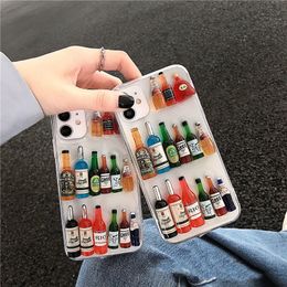 3D Wine Bottle Clear Cases for iphone 12 pro max mini 11 7 8 Plus Xr Three-dimensional Epoxy Protective Cover