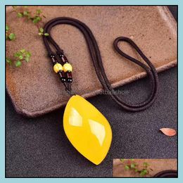 Necklaces & Pendants Jewellery Amber Chicken Butter Yellow Tunnel Type Beeswax Pendant Necklace Men And Women Sweater Chain Charms Drop Delive