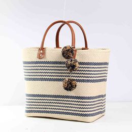 Hot Seller Wholale Beach Bag Straw Tote Bag Fashionable Woven Hand Made Lady's Shoulder Handbag With Leather Handle