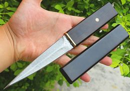 Top Quality Outdoor Survival Straight Knife VG10 Damascus Steel Double Edge Blade Ebony Handle Fixed Blades Knives With Wood Sheath