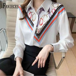 Office Ladies Blouses Print Shirts Single-breasted Lapel Loose Female Shirt Tops Women Femme Blusas Mujer chemise femme 210520