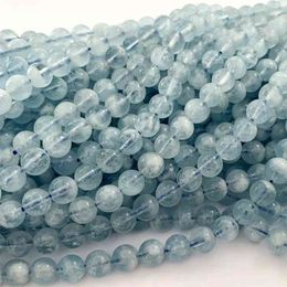 Veemake Blue Aquamarine DIY Necklace Bracelets Earrings Natural Charm Gemstone Crystal Round Loose Beads For Jewelry Making06508