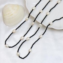 Pendant Necklaces 5 Pcs Black Beaded Pearls Chain Handmade Long Glass Fashion Jewellery Mask Sun-glasses 90064