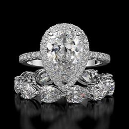 Luxury 100% 925 Sterling Silver Created Diamond Gemstone Engagement Ring Sets Wedding Band Fine Jewelry Whole