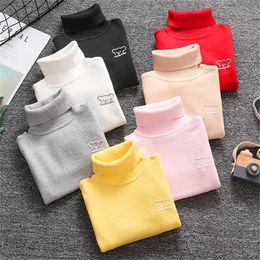 Winter Fall Kids Sweater Boy Girls Long-sleeve Knitted Bottoming Turtleneck Shirts Children Clothes Cartoon Child Coat Outwear 211201