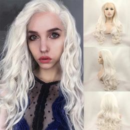 Platinum Blonde white Lace Front Wig Natural Long Wavy Glueless Pink Brown Orange Purple Red Synthetic Fibre Hair Replacement Wigs Synthetics