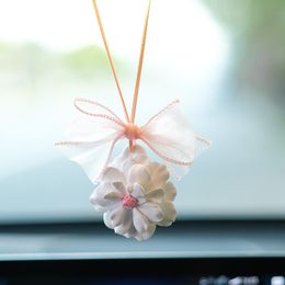 Interior Decorations Car Pendant Decoraction Fragrance Flower Auto Rearview Mirror Hanging Ornament Ribbon Bow Accessories For Women Gifts