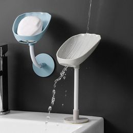Hooks & Rails Soap Dish Box Drain Holder Shell Shaped Wall Mounted Suction Cup Base Rotatable Self Draining Stand For Bathroom