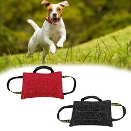 Dog Training Hemp Pillow Chew Toy with Handles Dogs Bite Stick Tug Teeth Cleaning Interactive Toys Red M