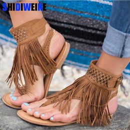 Women Sandals Fashion Tassel Summer Shoes Women 2021 New Flat Sandals Female Flip Flops Plus Size 34-43 Casual Sandale Femme Y0721