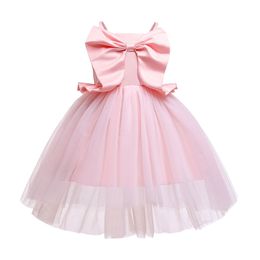 Children Dresses Pink Princess Bow Sleeveless Kids Clothes Girls Summer Dress Korean Style Casual Birthday Dress Q0716