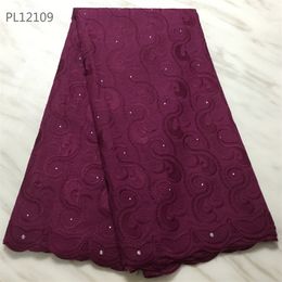 5Yards/Lot Fashionable Deep purple African Cotton Fabric Embroidery Match Crystal Swiss Voile Dry Lace For Dressing PL12109