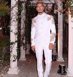groom party wear UK - Men's Suits & Blazers White Pattern Wedding Prom Party Wear Men Costume Homme Terno Masculino Slim Fit Groom Blazer 2 Pieces (Jacket+Pants)