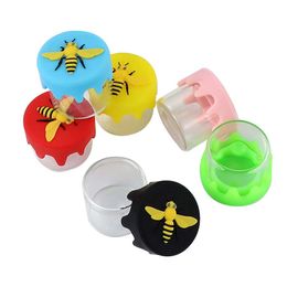 small container homes Canada - silicone wax container cute bee shape glass dab jar small nonstick smoking pipe containers Home Storage Bottles