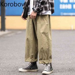 Korobov Loose Bf Style Korean Wide Leg Pants High Waist Hip Solid Causal Trousers Loose Summer New Unisex Pantalones 210430