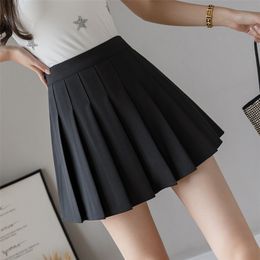 HHGATE XS-2XL High Waist Stitching Student Pleated Women Cute Sweet Girl Dance Mini Black White Blue Grey Skirts 210708