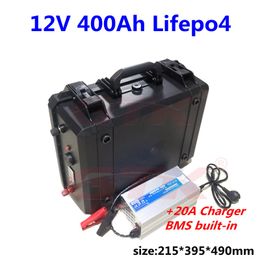 Waterproof 12V 400Ah LiFepo4 lithium battery pack for RV Caravan campers motorhome solar system energy storage marine+20A charge