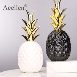 Ceramics Pineapple Shaped Figurine Gold Black Pineapple Crafts Miniatures Gift for Office Home Decoration Accessories Decor 210318