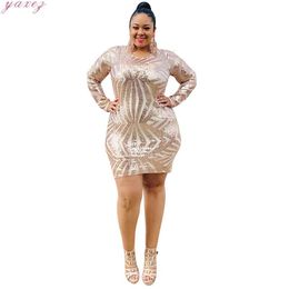 Casual Dresses Spring Women Summer Plus Size Long Sleeve Mesh Bling Sequins Bodycon Mini Dress Fashion Vintage Sexy Party Night Club