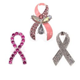 Whole Interchangeable Rhinestone Breast Cancer Awareness Pin Ribbon Brooches