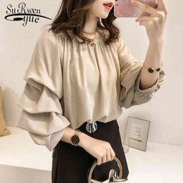 women tops and blouse fashion chiffon long sleeve solid color female shirt plus size blusa 1012 40 210521