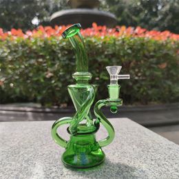 2021 Hookah Bong Glass Dab Rig Multi Colour Green Recyler Water Bongs Smoke Pipes 9 Inch Height 14.4mm Female Joint with Quartz Banger