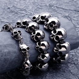 316L Stainless Steel Skull Linked Chain Bracelet for Men and Women Skeleton Jewelry Halloween Gift Silver