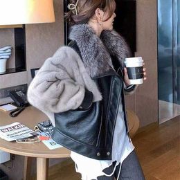 HDHOHR Natural Mink Fur Coats For Women With Real fur Warm Winter Short Fashion Genuine Leather Jackets Female 211129