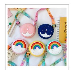 girls Rainbow Doughnut change purse fashion Kids One Shoulder bag children casual messenger bags mini wallet F333
