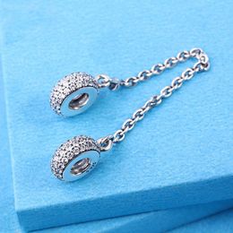 925 Sterling Silver Pave Inspiration Safety Chain Charm Fits European Pandora Jewelry Bead Bracelets