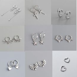 Hoop & Huggie 925 Sterling Silver Tassel Chain Heart Cross Piercing Earrings For Women Party Wedding Jewelry Accessories A062