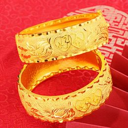 marry wedding Canada - Bangle 24k Yellow Gold Bridal Bracelet Women Marry Dragon Phoenix Classical Matte Wedding France African Jewelry Bracelets Gifts