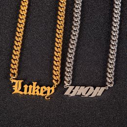 Custom Art Font Name With 8mm Stainless Steel Cuban Link Chain Necklace Gold Silver Plated Luxury Jewellery