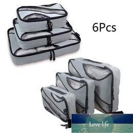 6pcs Suitcase Travel Home Use Zipper Closure Water Resistant Mesh Saving Space Square Clothing Storage Bag Luggage Packing Bags Factory price expert design Quality