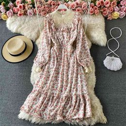 Spring Temperament Vestidos Female Stand-up Collar Lace Stitching Floral Skirt Fashion Big Chiffon Midi Dress C835 210506