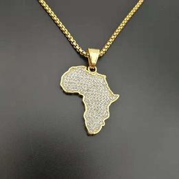 Hip hop Stainless steel classic African map Pendant Necklace golds women men's gold plated diamond map of Africa hip-hop gift Jewellery