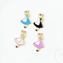 MRHUANG 10PCS 19*33mm Cute Fairy Tale Alice Princess Enamel Charms Gold Tone Pendant Oil Drop DIY Bracelet