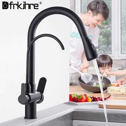 Filtered Crane For Kitchen Matte Black Pull Out Spray 360 Rotation Water Philtre Tap Three Ways Sink Mixer Kitchen Faucet 210724