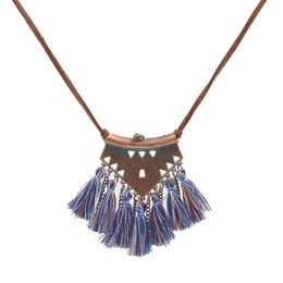 Women Boho Ethnic Tassel Choker Pendant Necklace Long Leather Rope Chain Vintage Necklace For Woman Wedding Party Jewellery