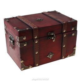 Treasure Chest Vintage Wooden Storage Box Antique Style Jewellery Organiser for Trinket home Mask F17 21 Dropship 211102