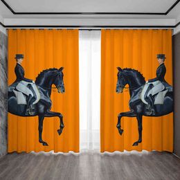 Eco-Friendly Shading Luxury Popular Orange Horse Modern Style Printed Curtain For The Living Room Bedroom Restaurant Decoration