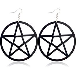 Punk Acrylic Large Star Dangle Earrings For Women Gothic Black Big Pentagram Round Drop Earring Fashion Statement Jewelry