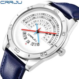 CRRJU Luxury Sports leather Watches for Men's casual unique quartz calendar Clock Army Military Wrist Watch Relogio Masculino 210517