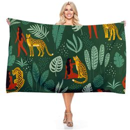 Rectangle Beach Towel Plants Leopard Beach Shower Towels Blanket Shawl Quick Dry Microfiber Outdoor Sports Towel