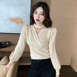 Korean Version of The Careful Machine V-neck Long-sleeved Waist Slimming All-match Sweater Top Women GX1282 210507