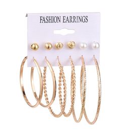 6 Pairs/set Hoop Earrings For Women Vintage Gold Mix Pearls Stud Round Circle Earring Set Girls Pearl Earrings